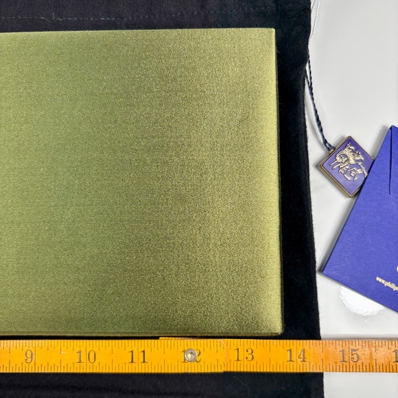 Philip Treacy Green Large Rectangular 13.5”x6” Satin Evening Clutch Purse - Picture 9 of 10